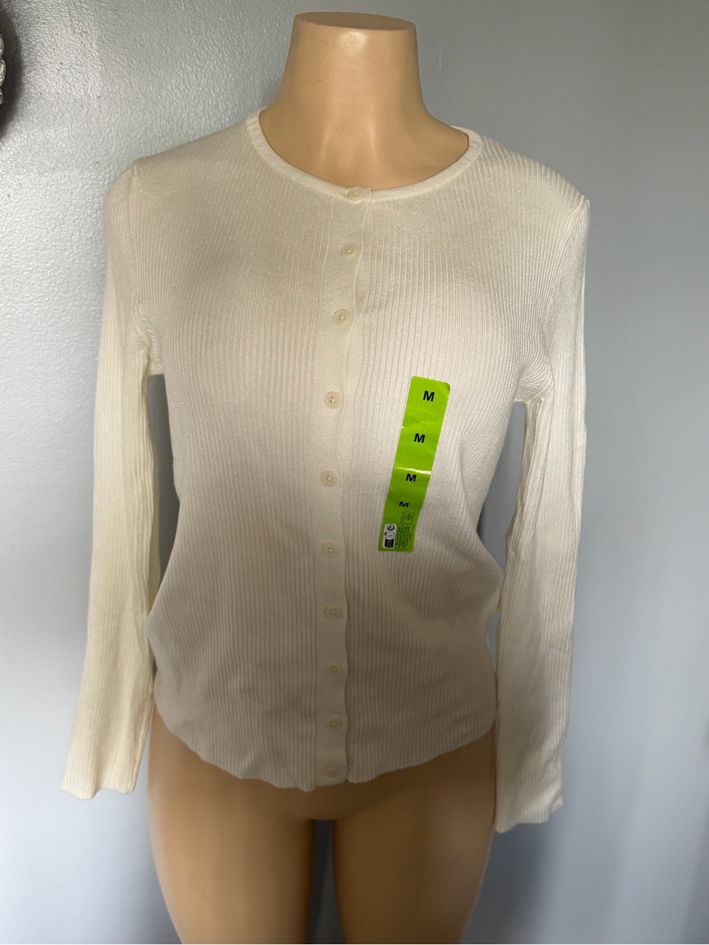 Primark Cream Ribbed Button-Up Long Sleeve Cardigan